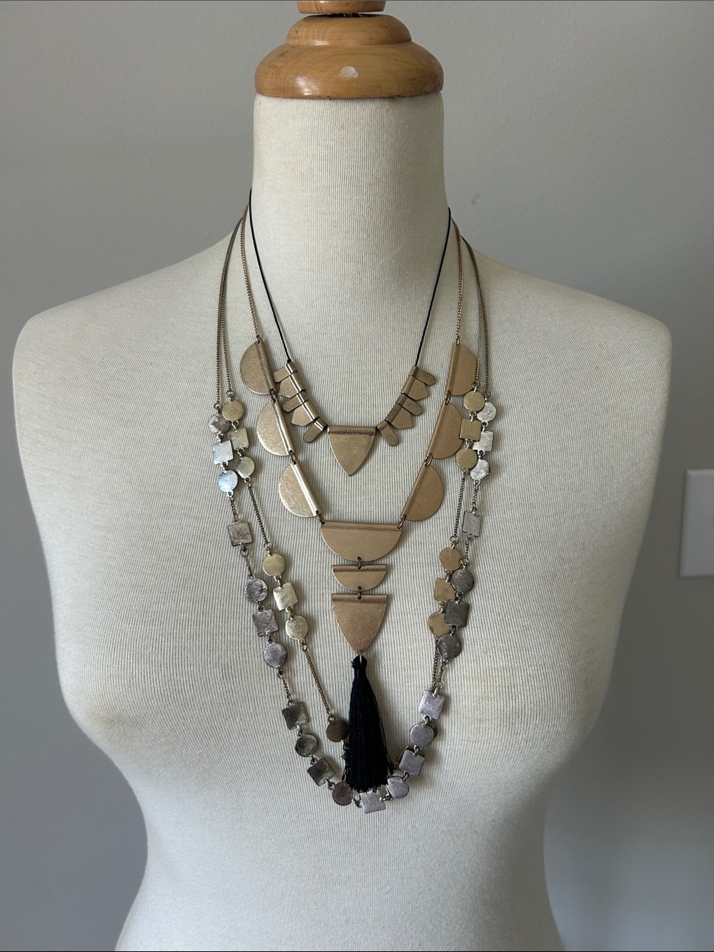 Charming Charlie Boho Geometric Necklace and Black Tassel